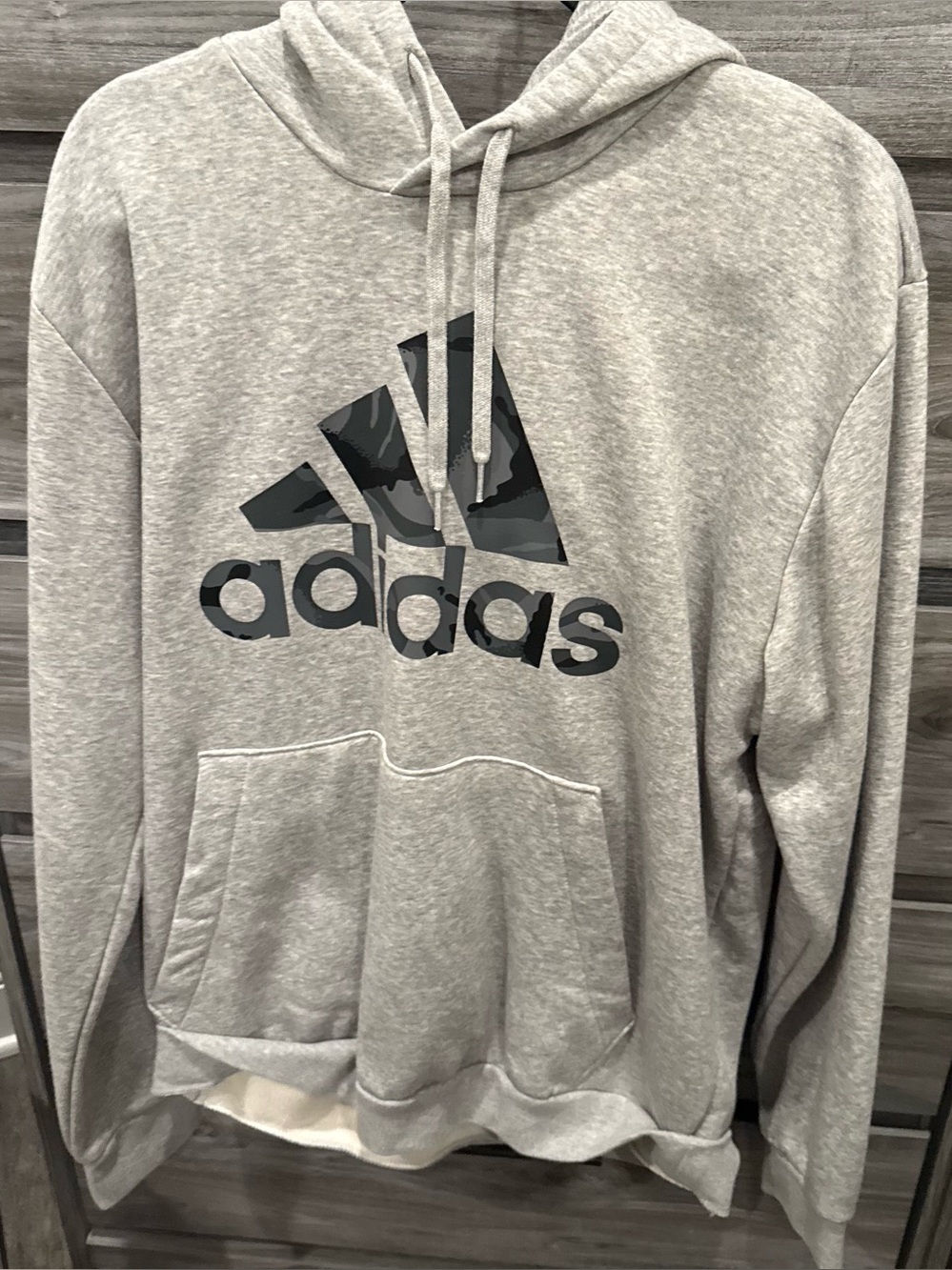 adidas Light Gray Pullover Hoodie with Camouflage Logo